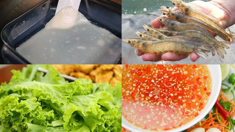 Nguyên liệu món ăn 3 cách làm phở cuốn thịt heo, tôm chiên và chả chiên