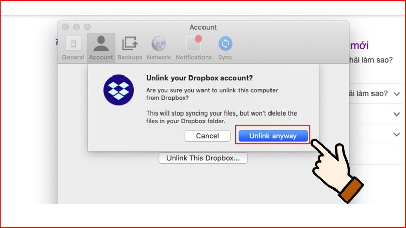 Xác nhận đồng ý chọn Unlink Anywway.
