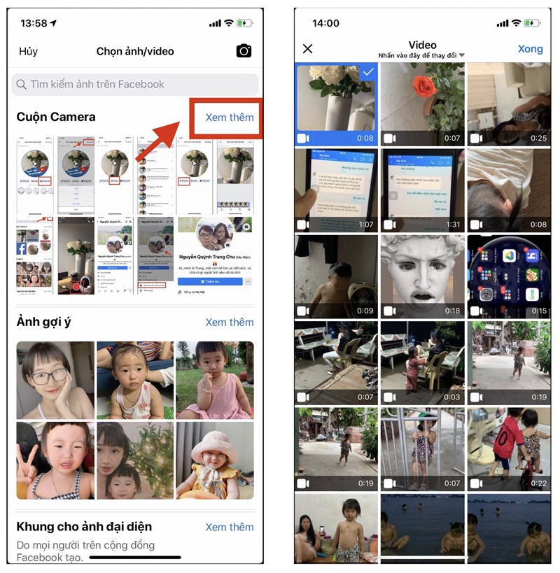 Sử dụng video có sẵn trong máy bằng cách chọn xem thêm > chọn video muốn đặt làm avatar.