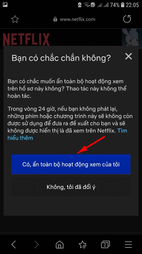 X&aacute;c nhận Đồng &yacute; ẩn to&agrave;n bộ hoạt động xem l&agrave; xong