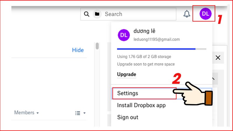 Chọn biểu tượng t&ecirc;n t&agrave;i khoản > Chọn&nbsp; Settings.