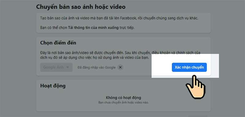 Chọn xác nhận chuyển