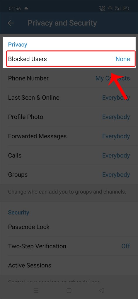 Trong Privacy, chọn Blocked Users.
