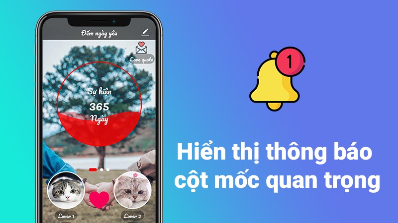Hiển thị th&ocirc;ng b&aacute;o sắp tới c&aacute;c cột mốc quan trọng như: 1000 ng&agrave;y, 365 ng&agrave;y