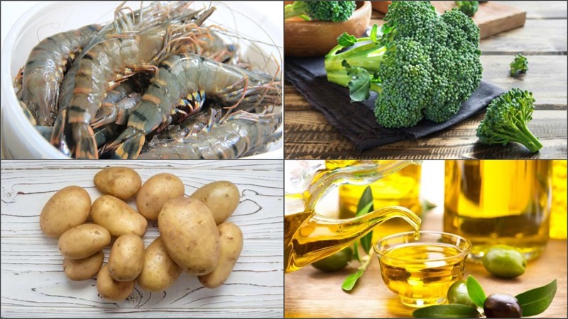 Nguyên liệu món ăn 3 cách nấu súp tôm rau củ, bông cải xanh và phô mai