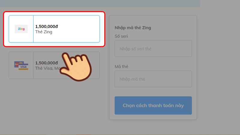 Thanh toán bằng thẻ Zing 1