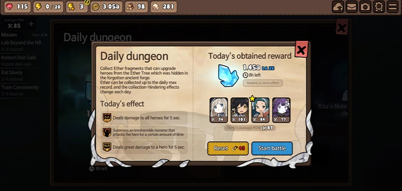 Giao diện chế độ Dungeon thử thách