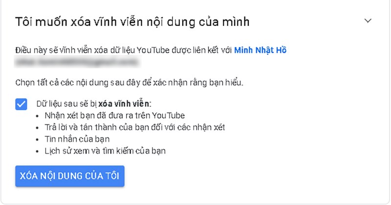 tôi muốn xóa vĩnh viễn nội dung của mình