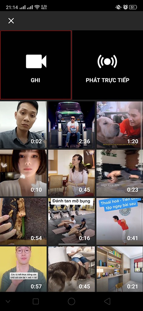 Tạo video mới hoặc chọn video có sẵn 