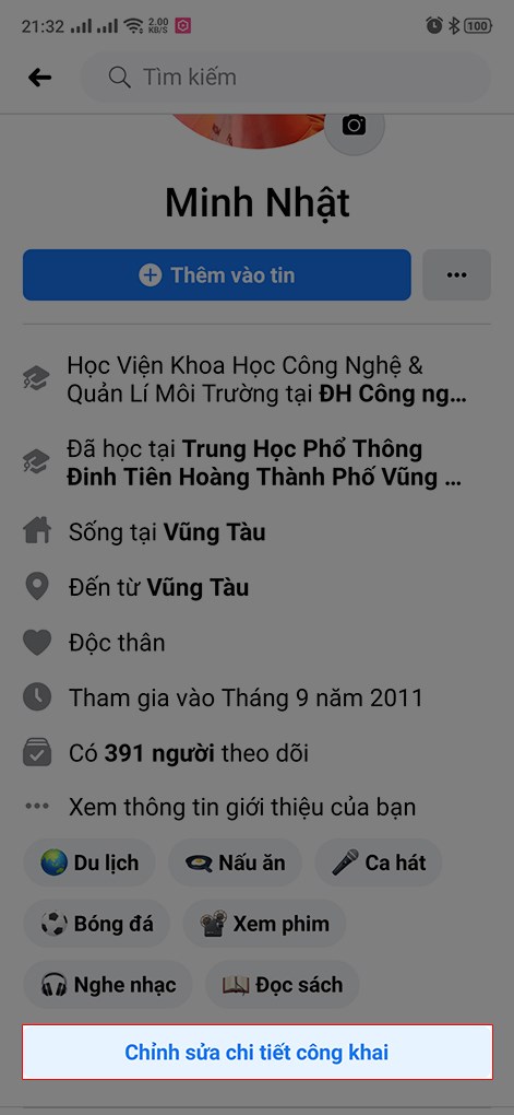 Chọn chỉnh sửa chi tiết c&ocirc;ng khai