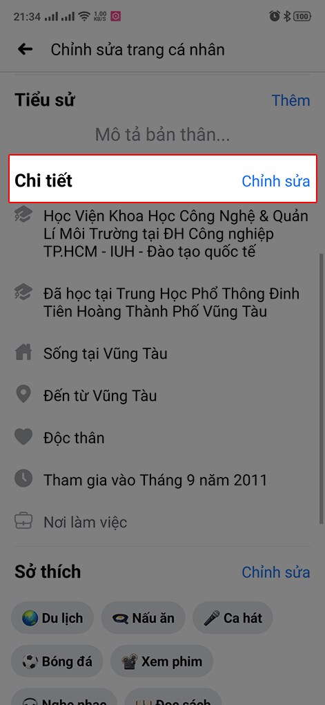 Bấm v&agrave;o chỉnh sửa trong phần chi tiết
