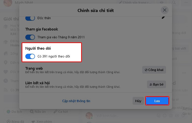 Bật xanh người theo d&otilde;i v&agrave; bấm lưu