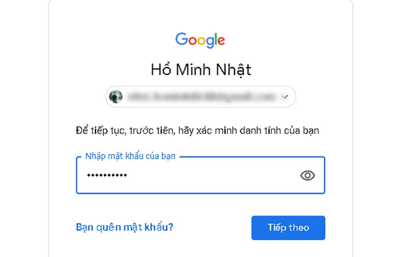 Nhập mật khẩu tài khoản YouTube của bạn