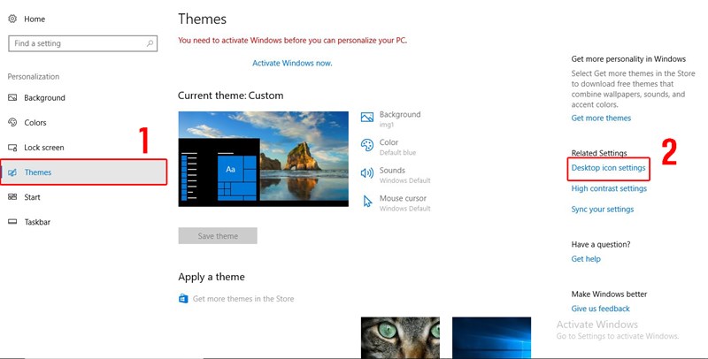 Chọn Themes và nhấn Desktop icon settings