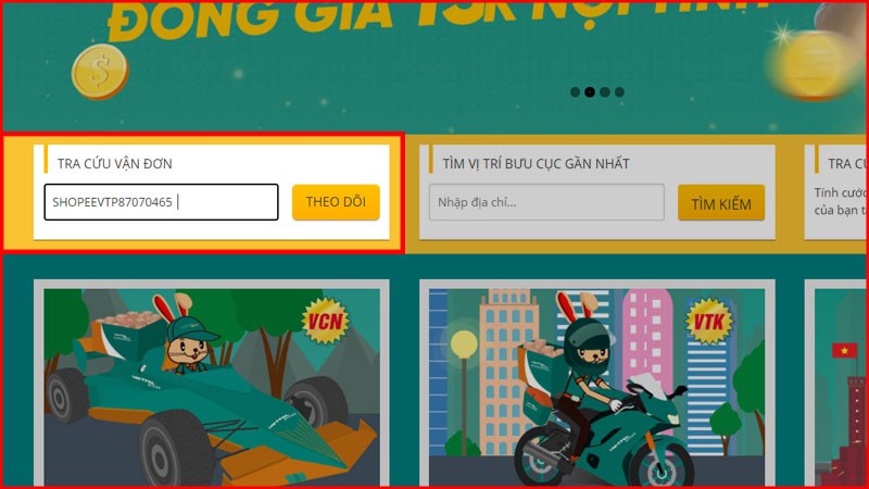 Vị tr&iacute; đơn h&agrave;ng Shopee tr&ecirc;n Viettel Post