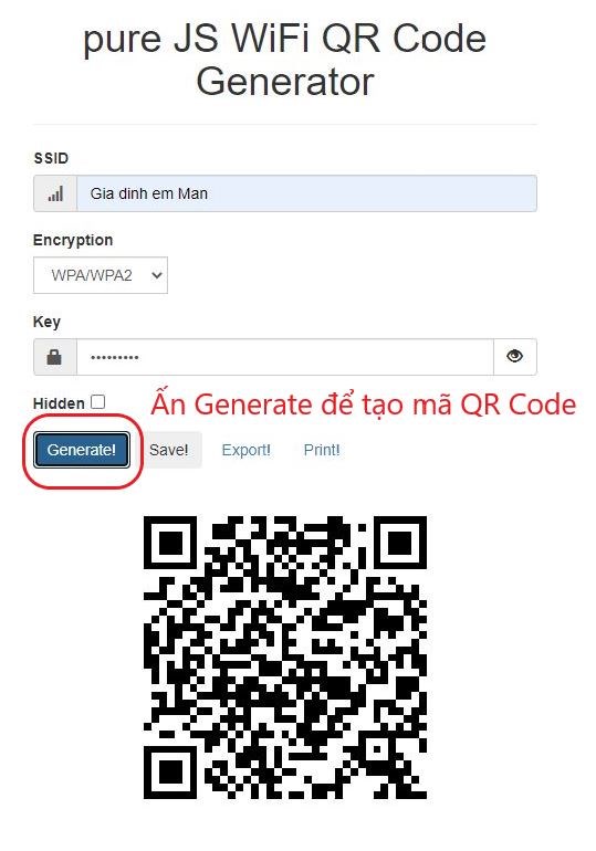 Bước 3 : Ấn nút Generate! để tạo mã QR Code