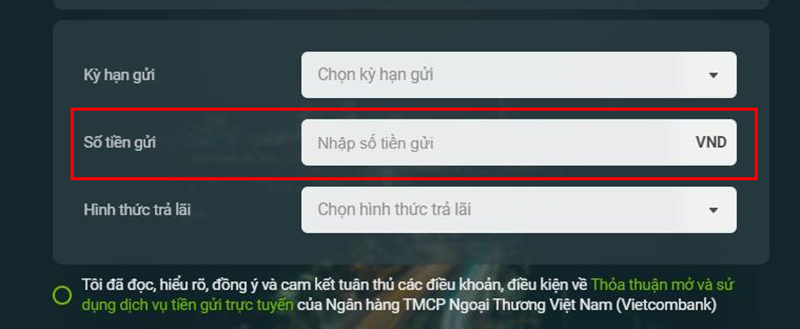 Chọn Số tiền gửi.