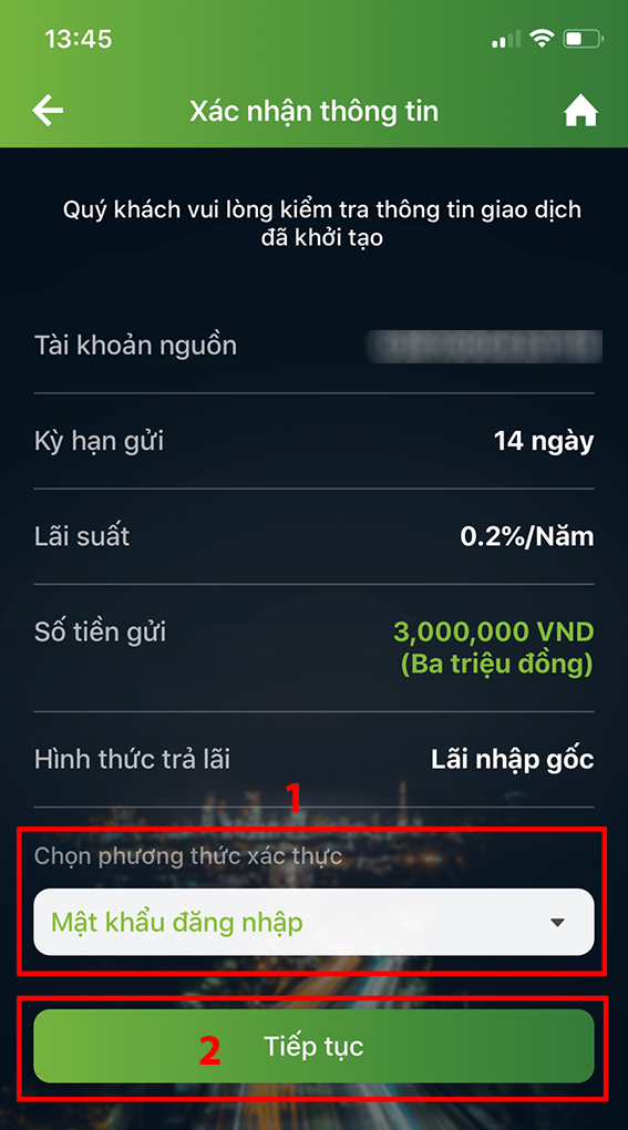 Xác nhận thông tin và chọn phương thức xác thực