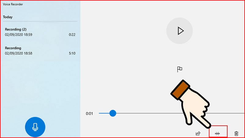 Chọn biểu tượng hình chữ nhật để cắt đoạn ghi âm nếu muốn.