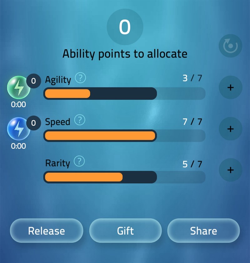 3 mục để người chơi có thể lựa chọn cộng điểm