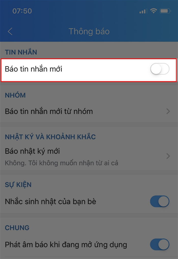 không nhận thông báo zalo