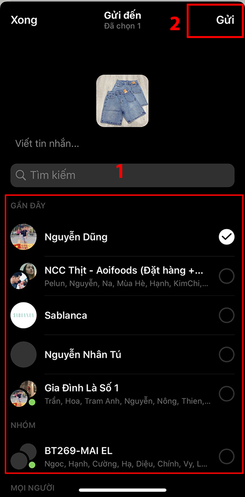 Chọn người mà bạn muốn nhận hình ảnh, video,