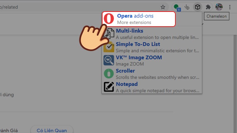 Chọn tiếp Opera add-ons