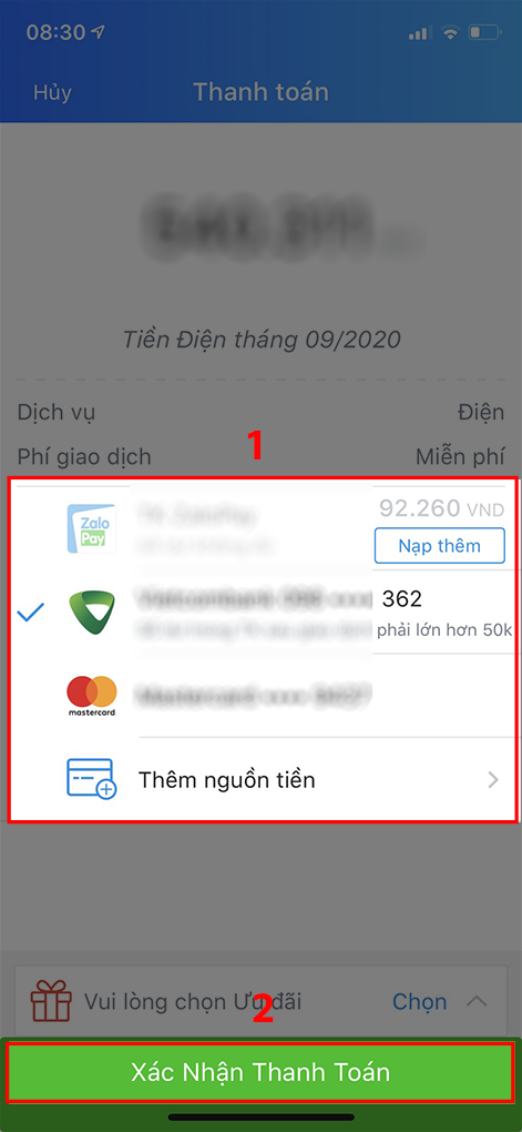Chọn X&aacute;c nhận thanh to&aacute;n