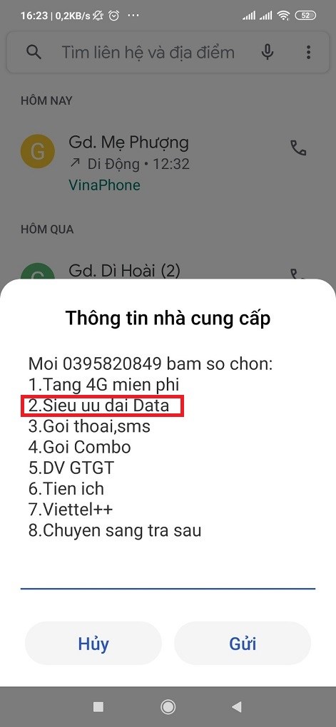 Từ bàn phím cuộc gọi ấn gọi *098#