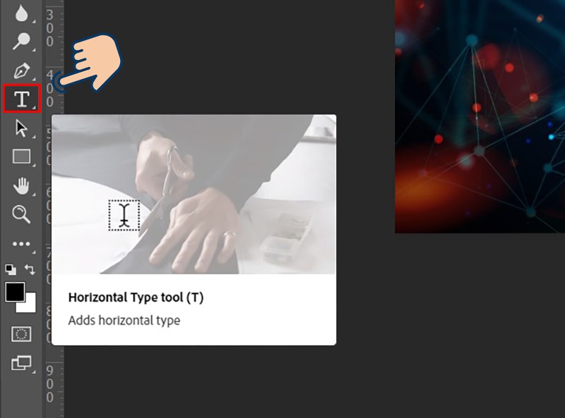 Chọn vào công cụ Horizontal Type Tool