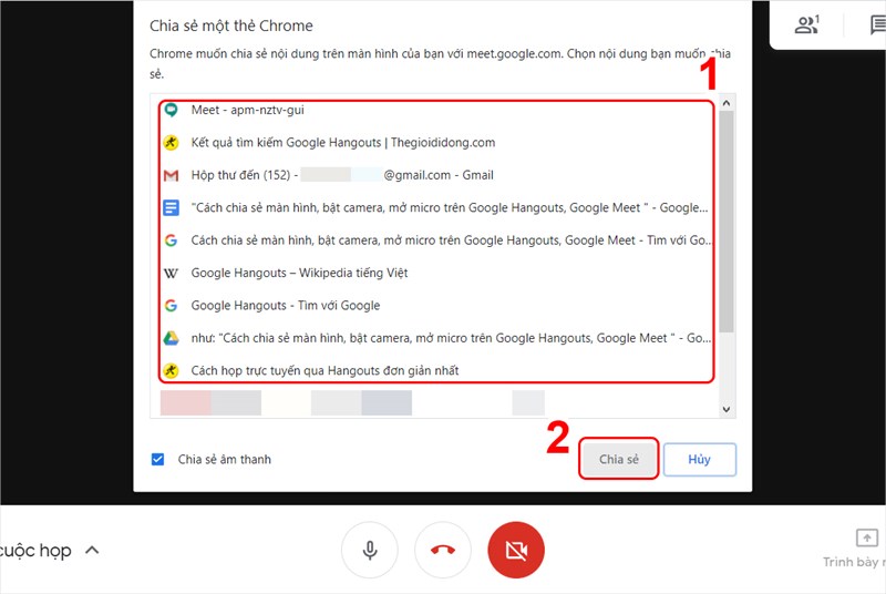 Bắt đầu chia sẻ các tab trong Google Chrome đang mở.