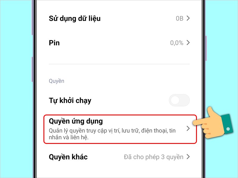 Vào quyền ứng dụng.