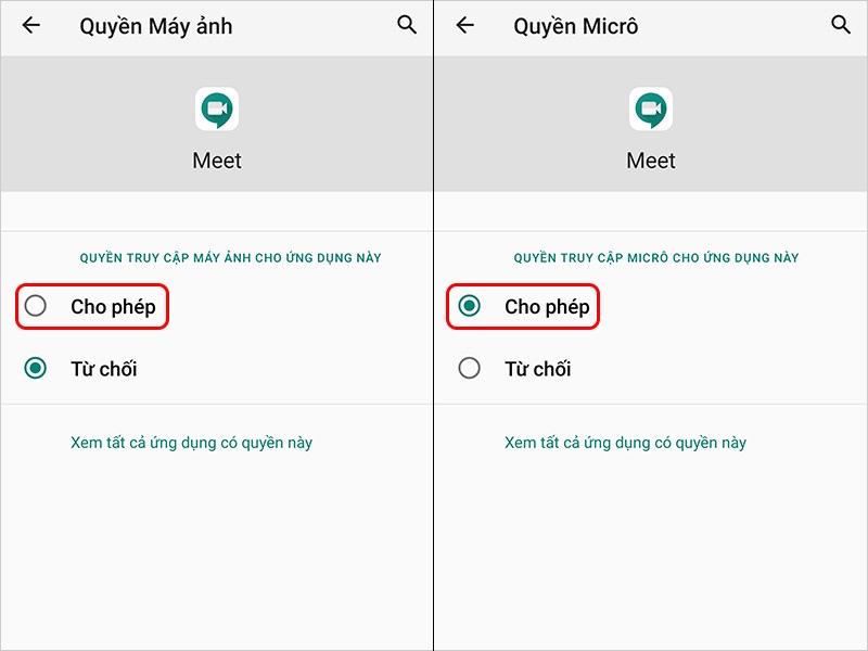 Cho phép truy cập.