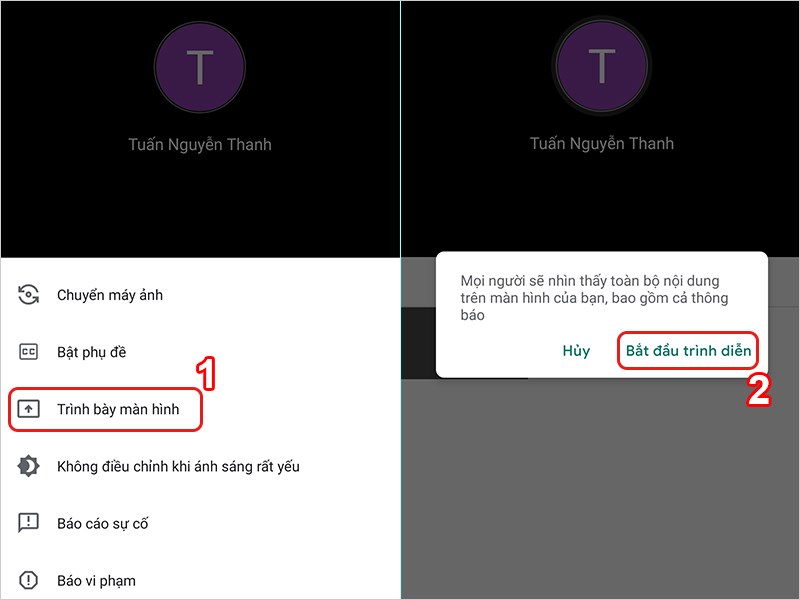Bắt đầu trình bày màn hình của bạn.