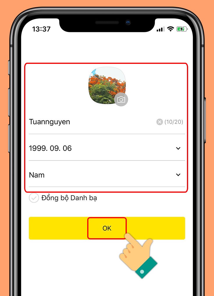 Nhập tên, ngày sinh, giới tính và chọn ảnh đại diện