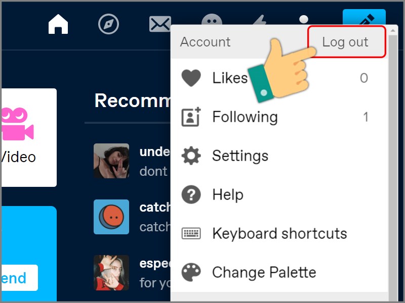 Chọn log out để đăng xuất tài khoản