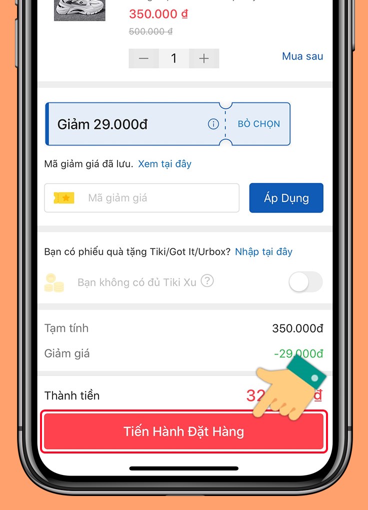 Nhấn Tiến hành đặt hàng