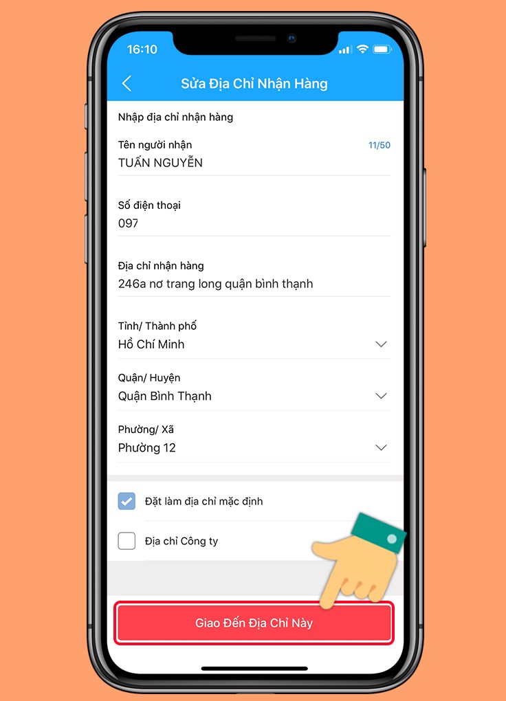 Nhập thông tin về địa chỉ nhận hàng của bạn