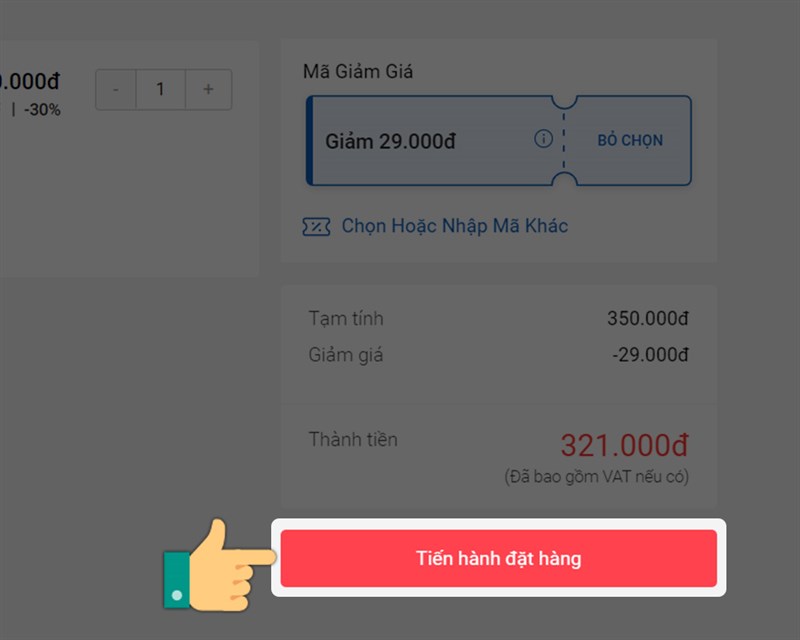 Nhấn Tiến hành đặt hàng