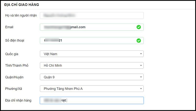 Nhập địa chỉ giao hàng.