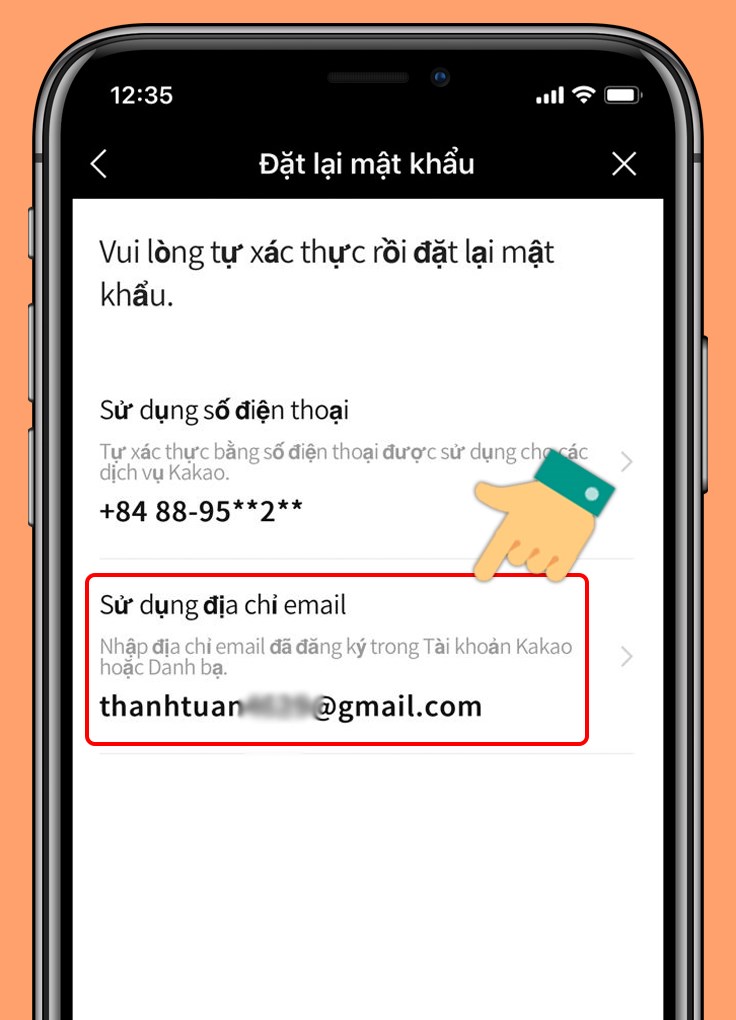 Sử dụng email để lấy m&atilde; x&aacute;c nhận