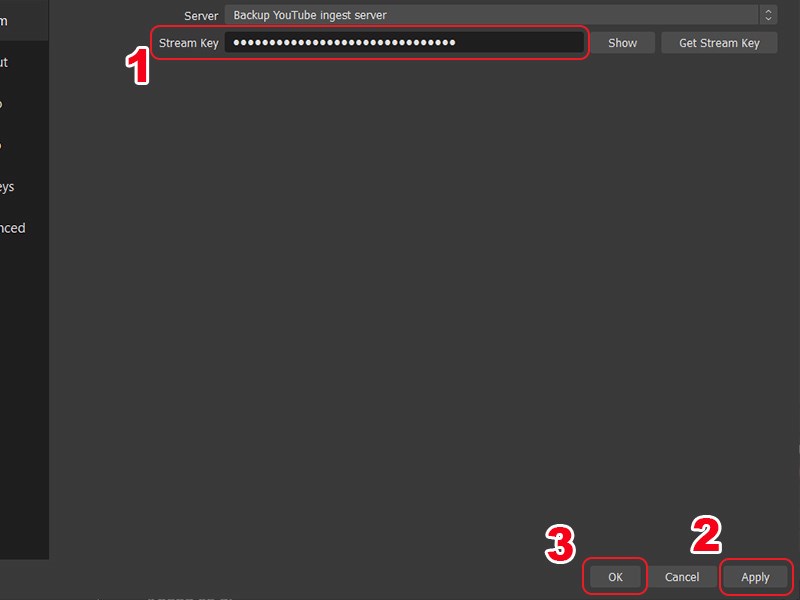 Dán Key vào mục Stream Key