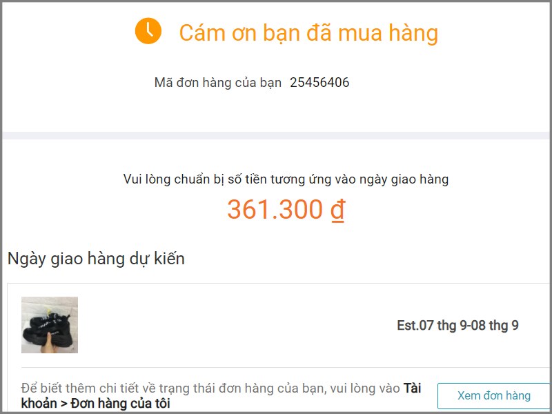 Bạn đã đặt hàng thành công