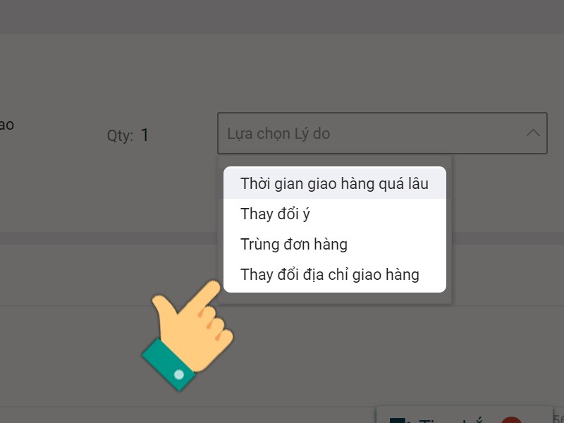 Chọn lý do hủy đơn hàng