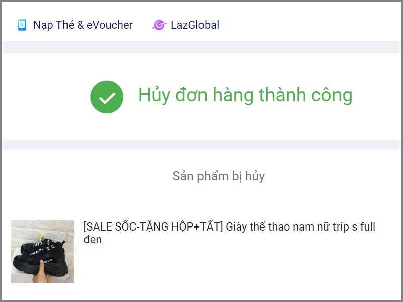 Hủy đơn hàng thành công