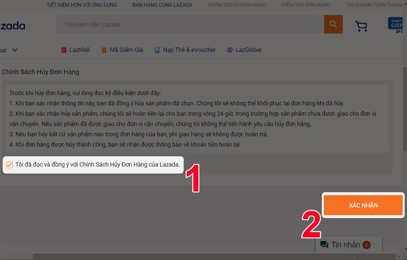 Đồng ý với chính sách của Lazada