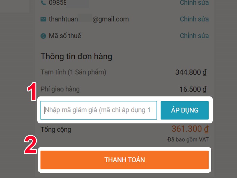 Nhập mã giảm giá nếu có