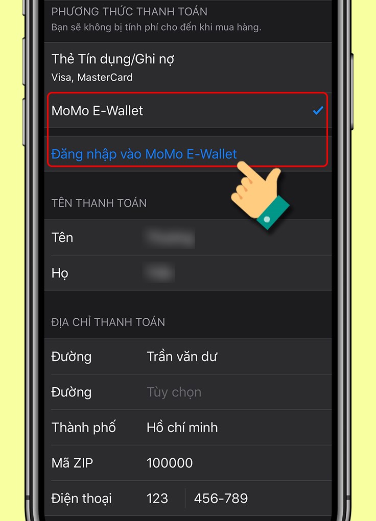 Chọn thanh toán MoMo E-Wallet