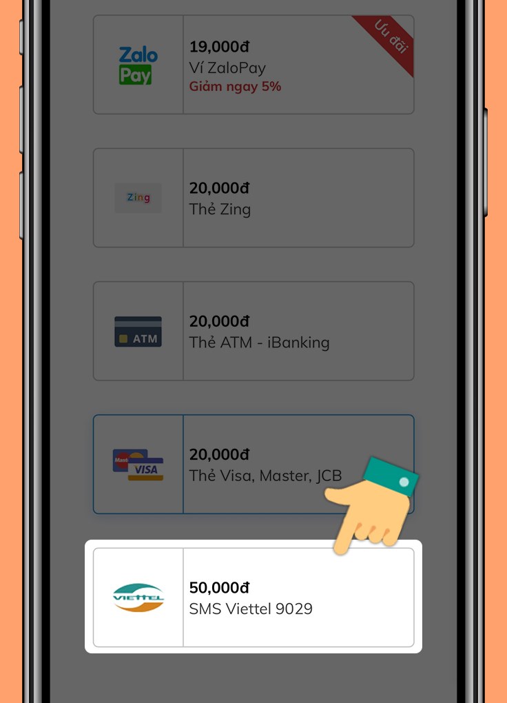 Chọn nhà mạng Viettel để thanh toán