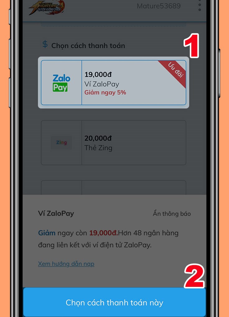 Chọn cách thức thanh toán là Ví ZaloPay